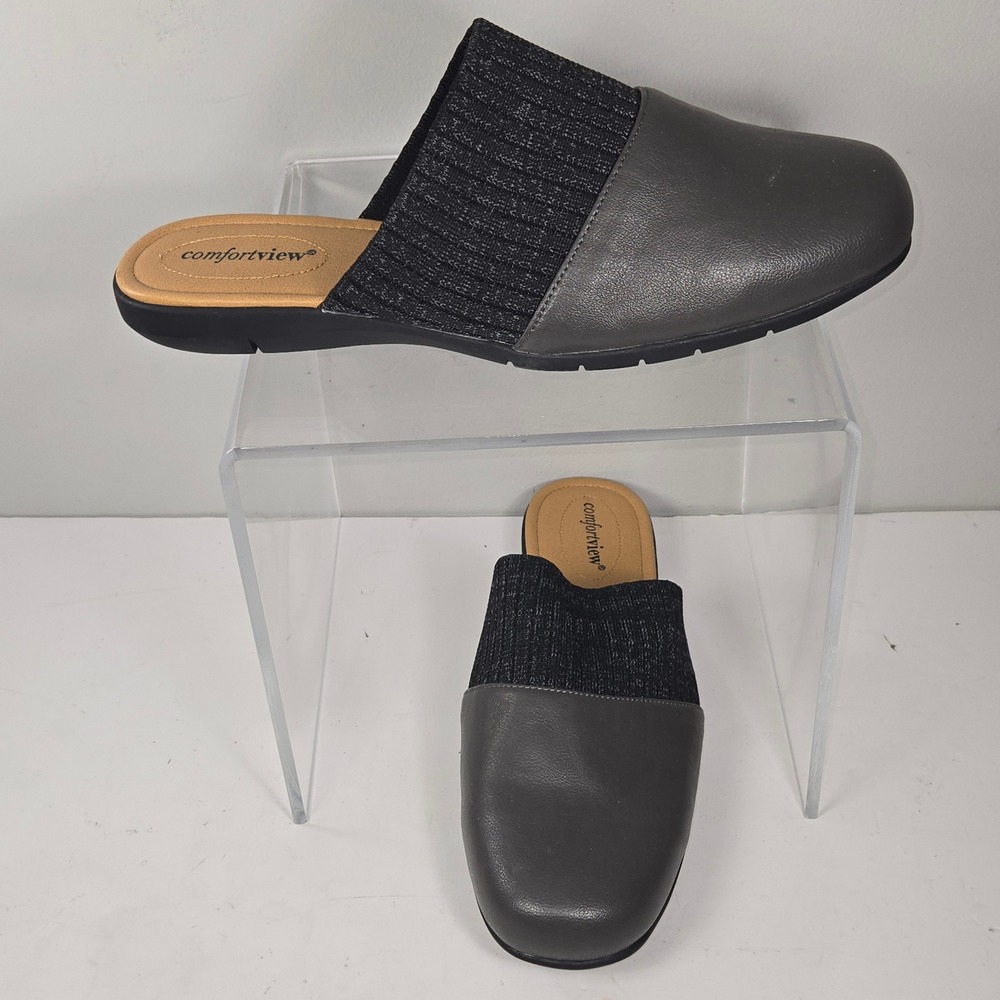 Comfortview Pippa Grey Black Elastic Gore Slip On Mules Flats Womens 11M #23927